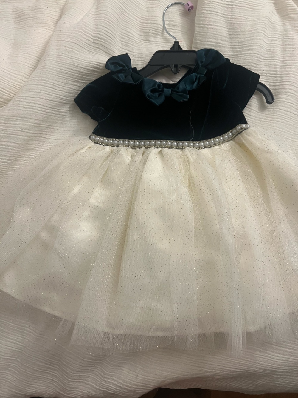 Blueberi Boulevard Dark Green Velvet Dress with Satin Bows